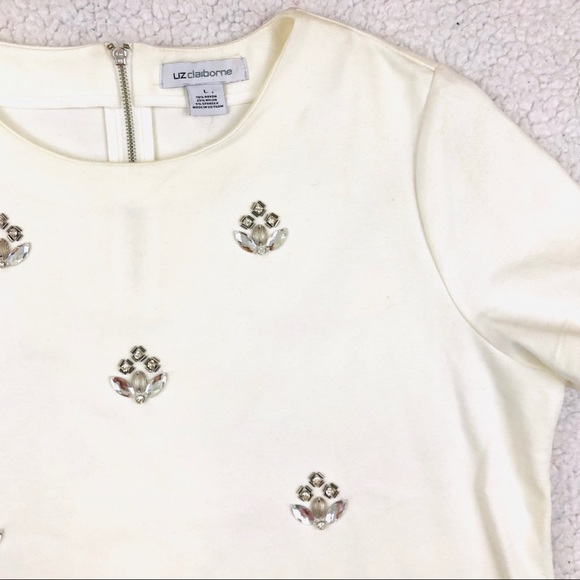 Liz Clairborne White Tee with Crystals - Picture 3 of 4
